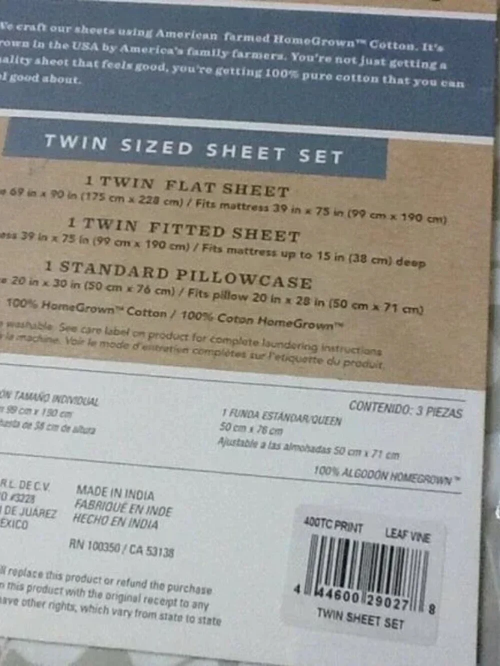 brand new GRAY + GREEN Heartland 400 TC 100% Cotton Sateen-Weave TWIN Sheet Set
